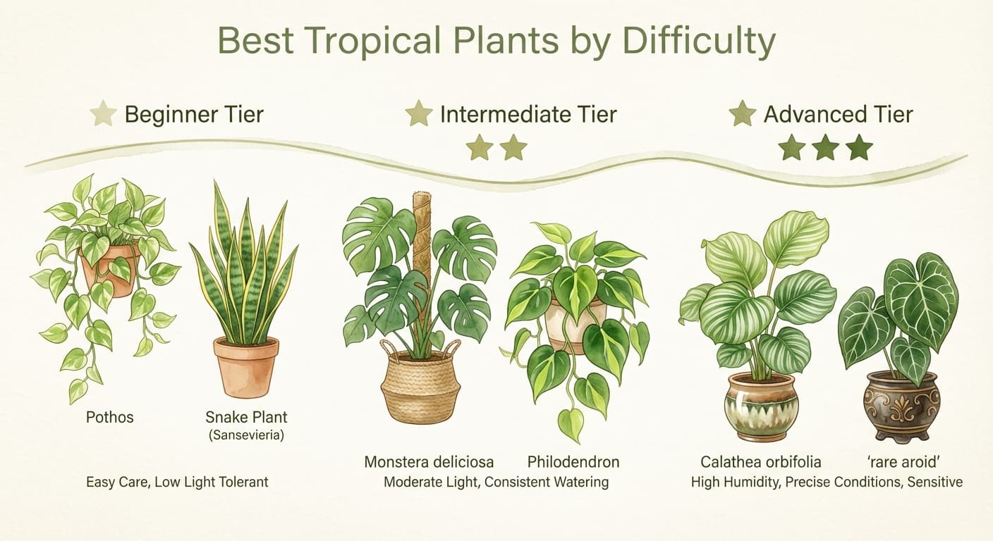 Best Tropical Houseplants by Difficulty: Beginner to Expert Picks