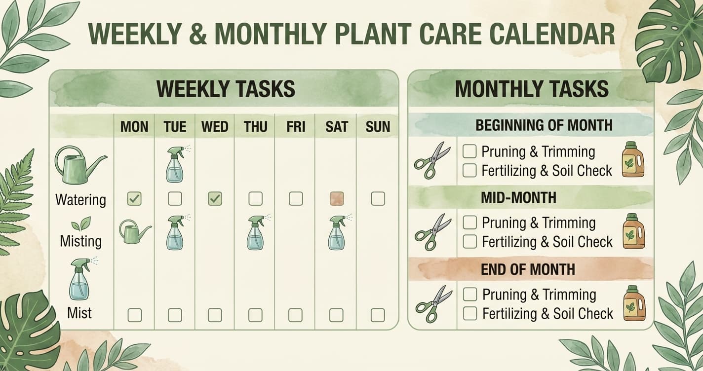Houseplant Care Schedule Template: Weekly, Monthly, Seasonal Tasks
