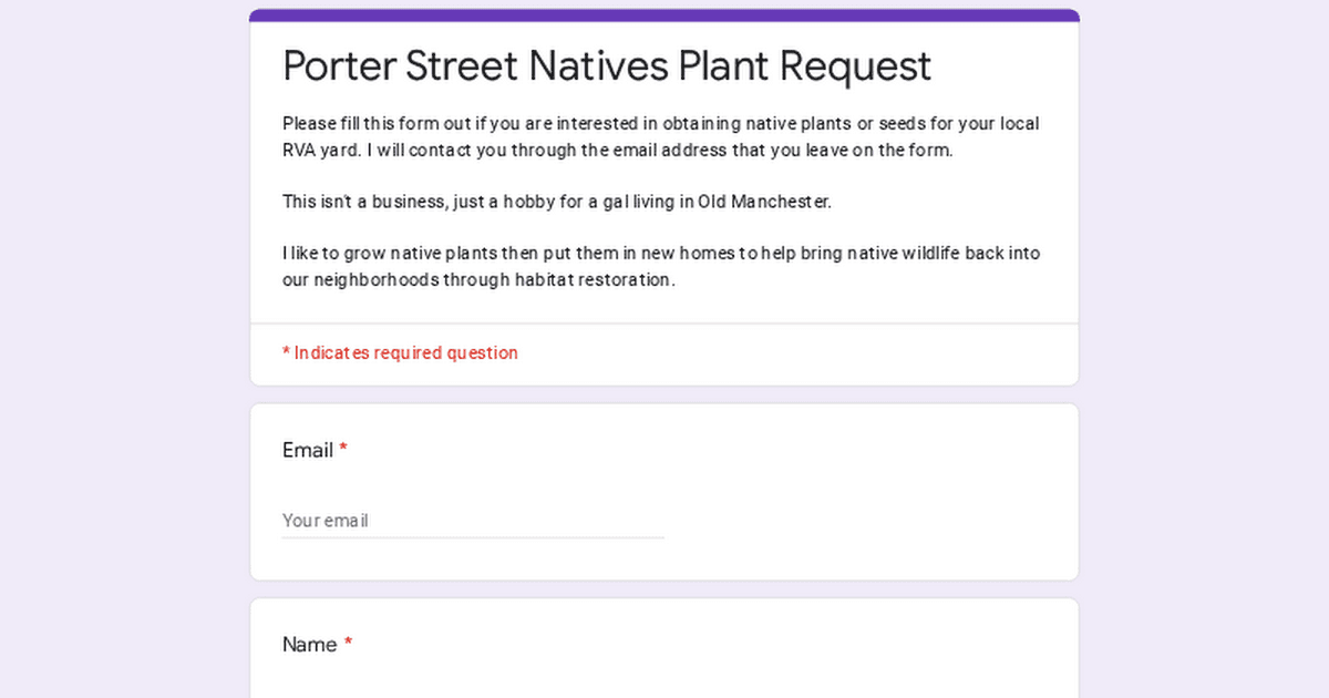 Porter Street Native Plants